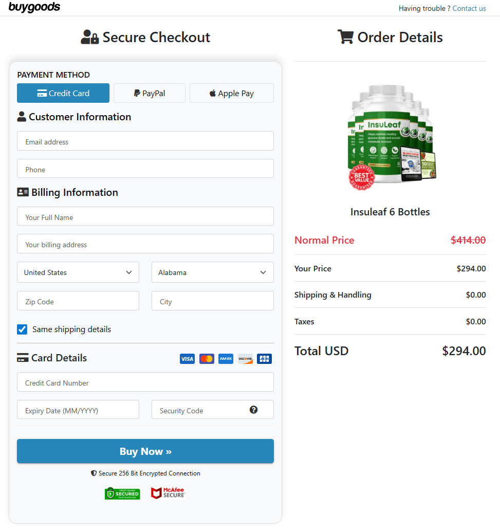 InsuLeaf order page